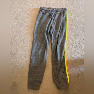 Aviator nation 5 stripe grey with neon strips sweatpants size medium